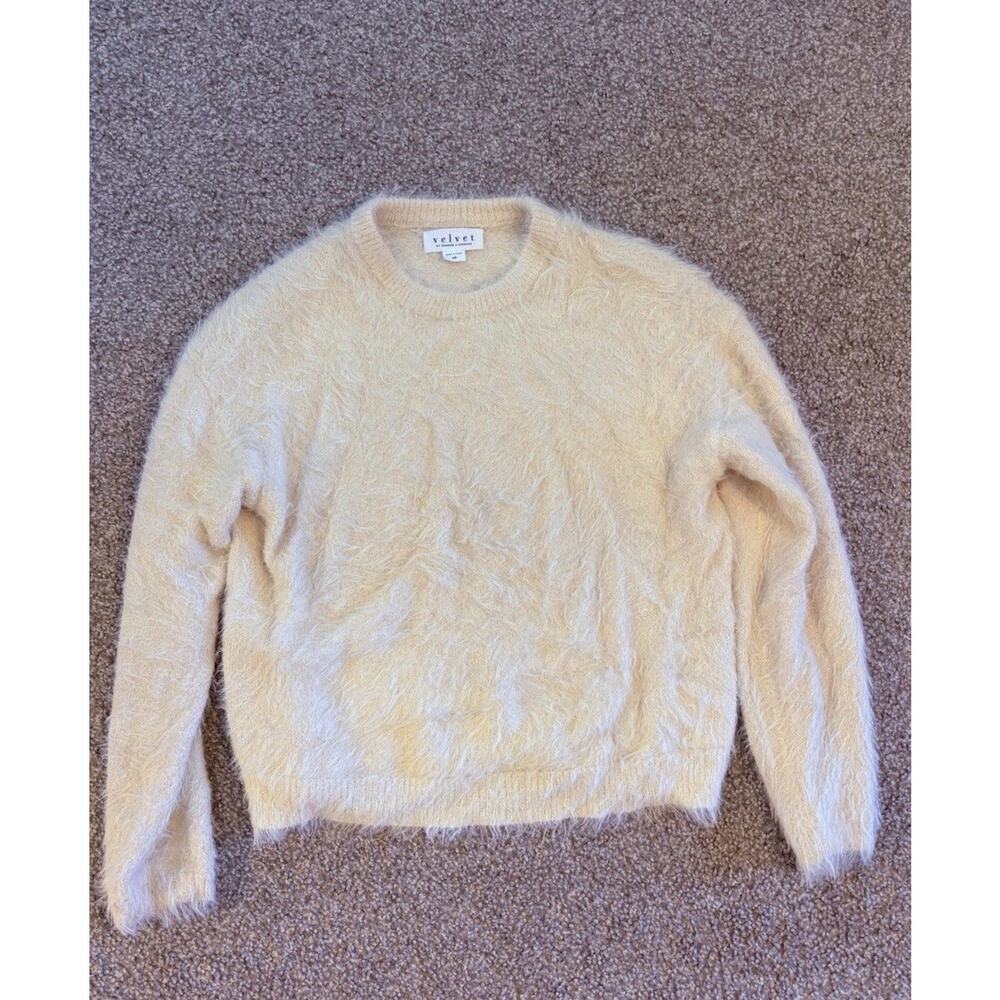 Velvet Graham Spencer Cream Fuzzy Sweater XS Cozy Eyelash Knit